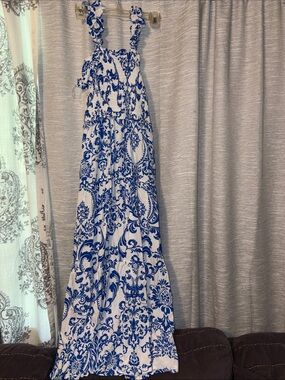 Jolie Blue and White Floral Maxi Sundress